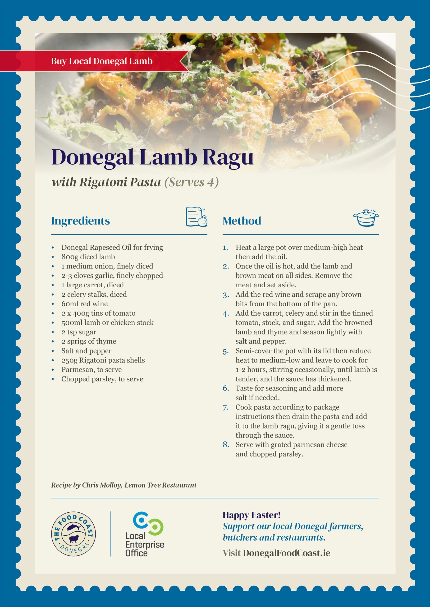 Donegal Lamb Ragu with Rigatoni Pasta