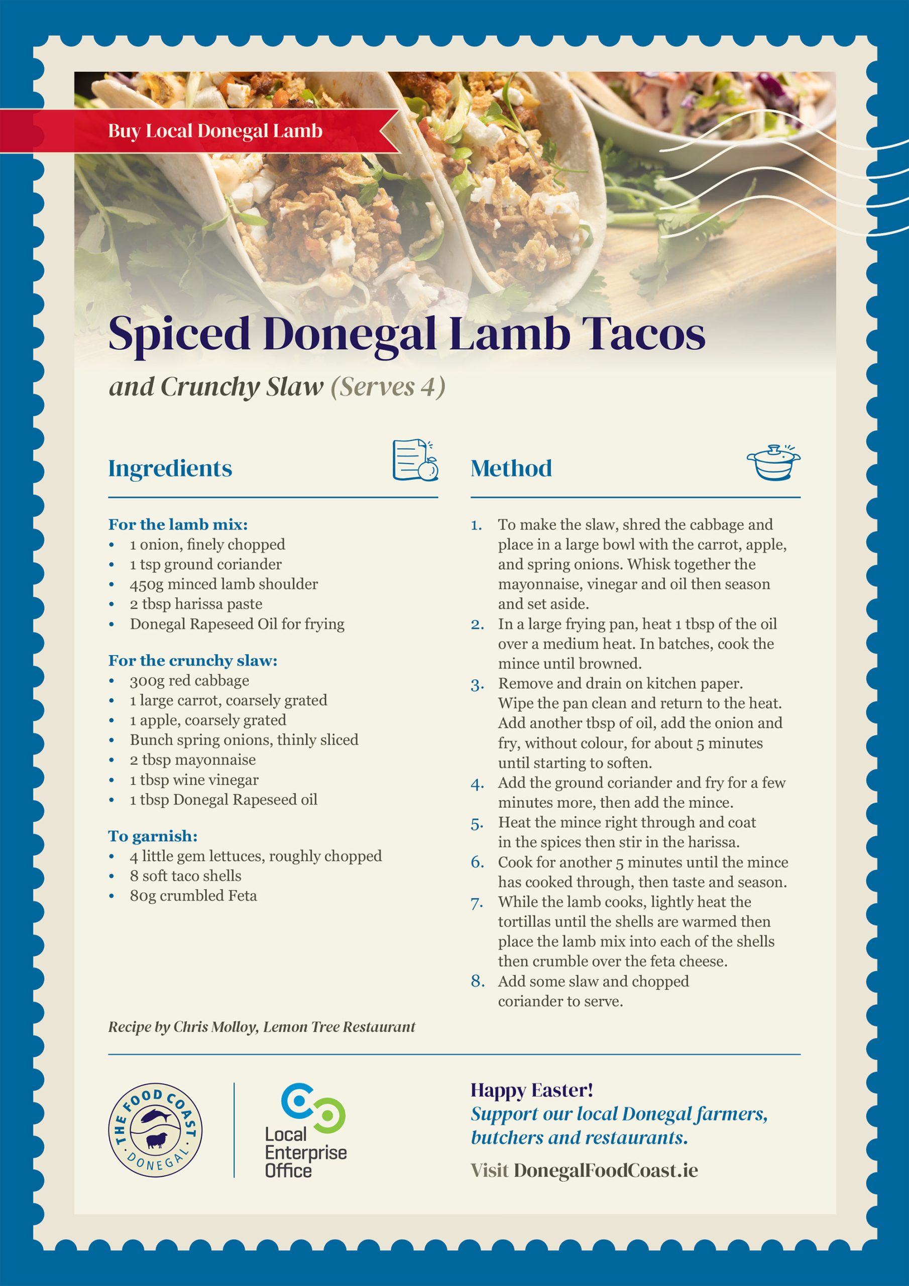 Spiced Donegal Lamb Tacos and Crunchy Slaw
